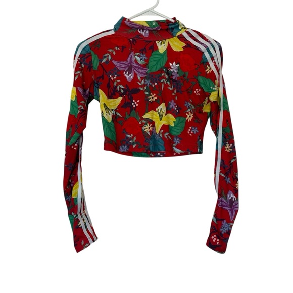 adidas Tops - Adidas Women’s Floral Long Sleeve 3 Stripe Crop Top Size XS Bold Bright Colorful